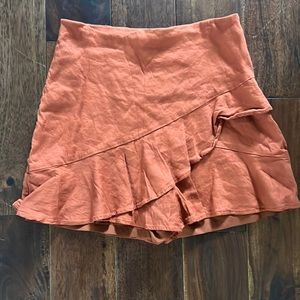 High Waisted Linen Blend Ruffle Orange Skort